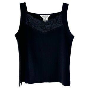 Exclusively Misook Black Lace Neck Tank Top SZ M
